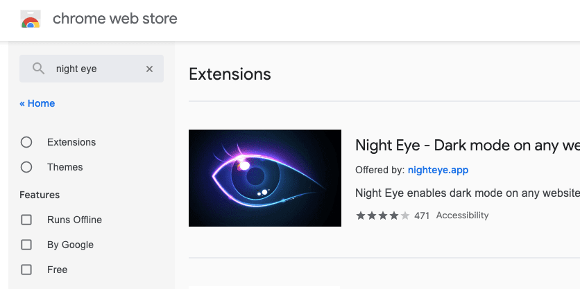 Night Eye in Dark Mode In Browser