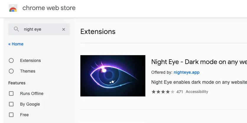 Night Eye in Dark Mode In Browser