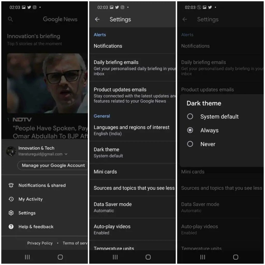Google News Dark Mode For Android & IOS