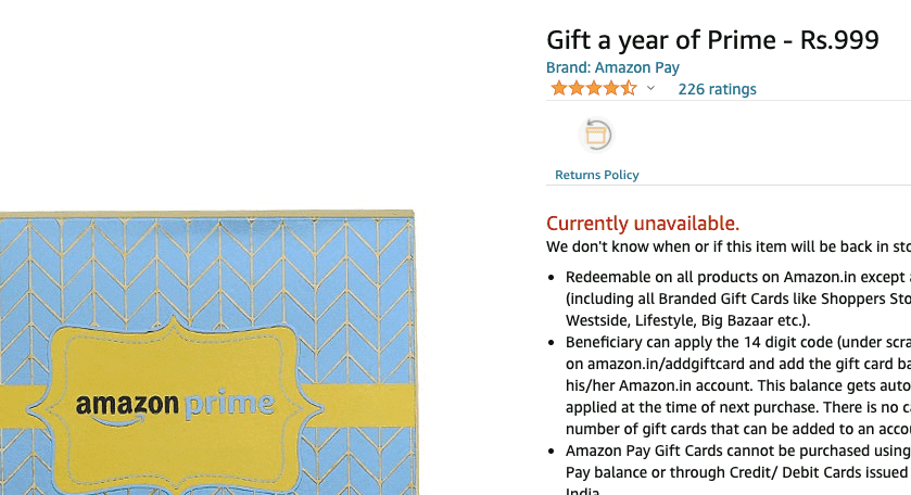 Amazon Prime Video Gift Card