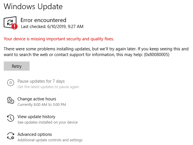 How To Fix Windows Update Error 0x80080005