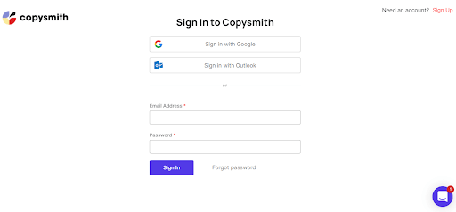 copysmith Login dashboard