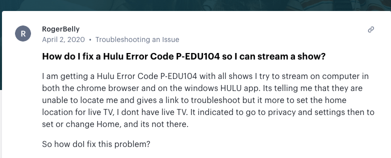 Hulu Error Code p-edu104