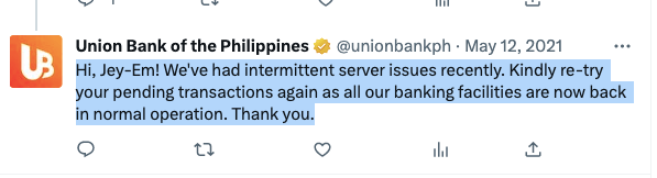 Union Bank Of The Philippines Error Code sl999