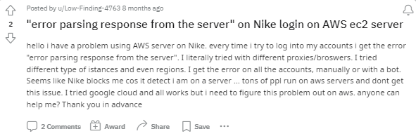 Nike "Error Parsing Response From Server"