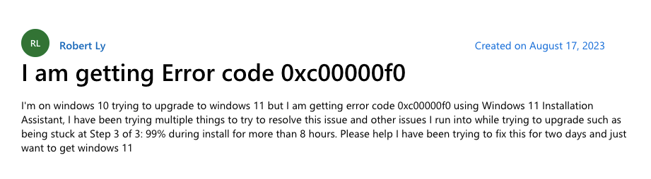 Error Code 0xc00000f0 While Updating Windows