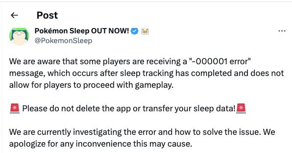 Pokemon Sleep Error Code -000001
