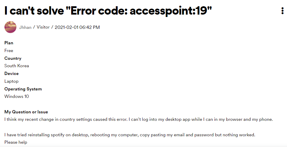 Spotify Error Access Point 19