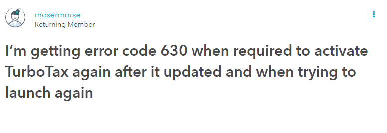 Turbotax Error Code 630