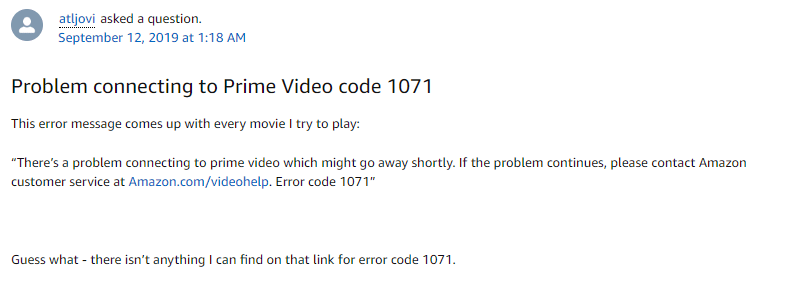 Amazon Prime Video Error Code 1071