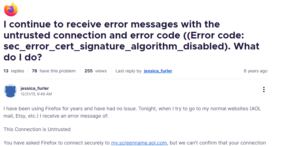 Firefox" sec_error_cert_signature_algorithm_disabled" Error