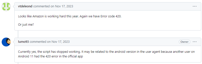 Amazon Flex Error code 420