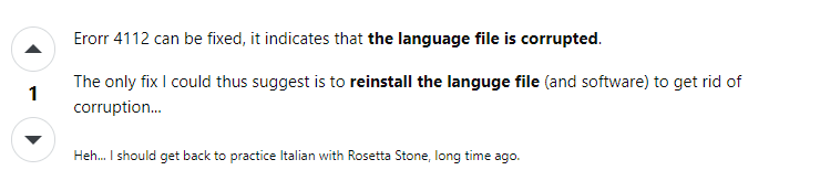 Rosetta Stone Error  code 4112