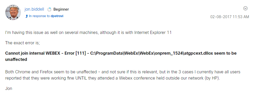 Webex Error Code 111