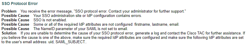 Webex SSO Protocol Error