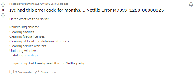Netflix Error Code M7399-1260-00000025