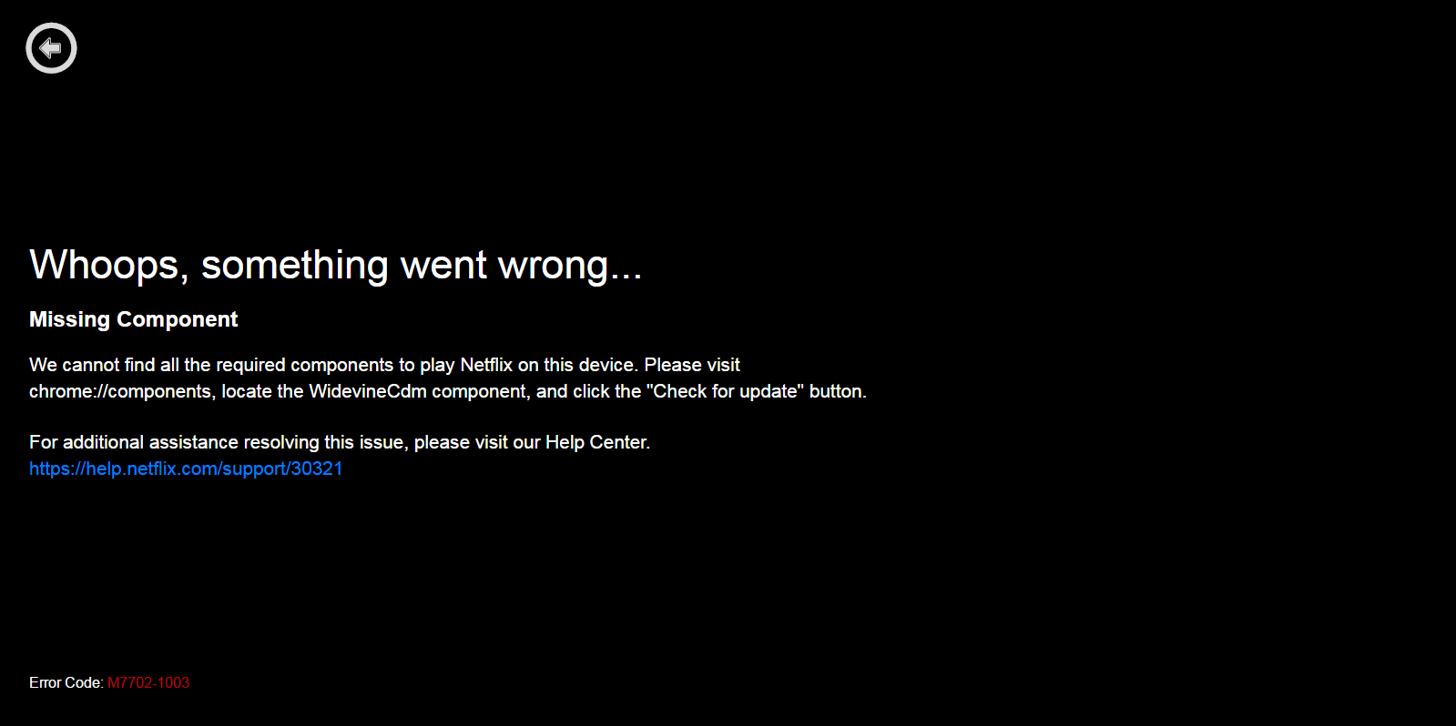 Netflix Error Code M7702-1003