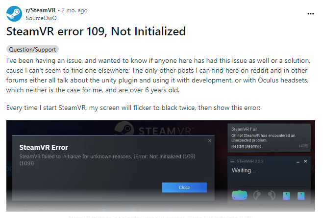 SteamVR Error 109