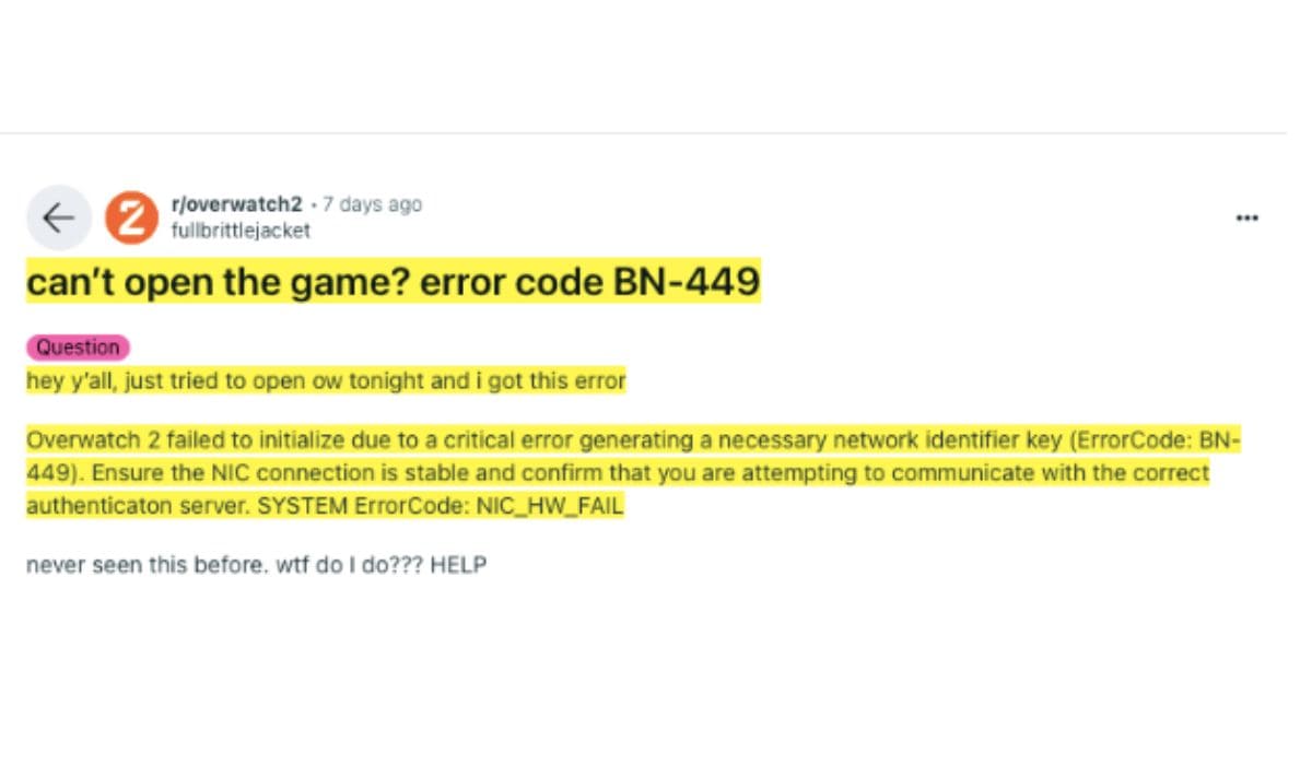 Overwatch 2 Error Code BN-449