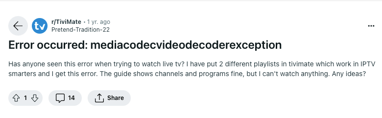 TiviMate Error Code MediaCodecVideoDecoderException