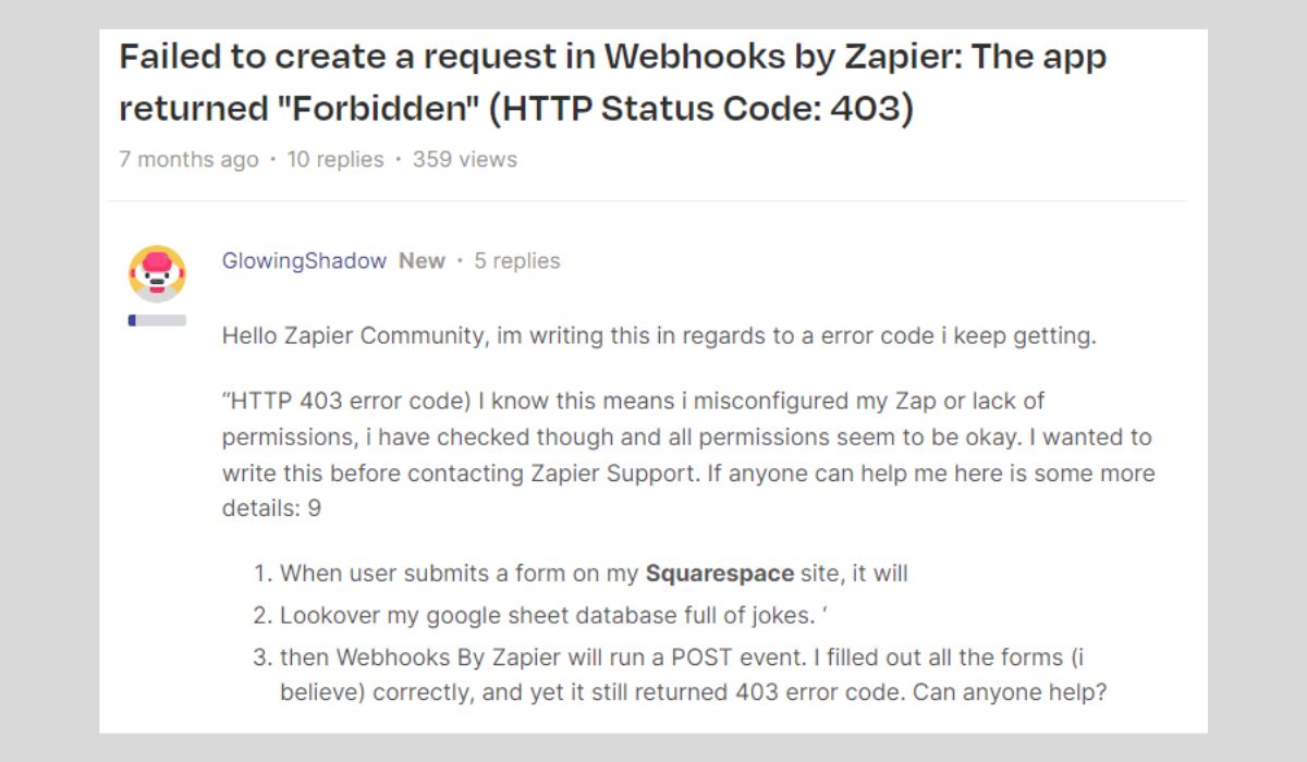 Zapier "403 Error Code Forbidden"